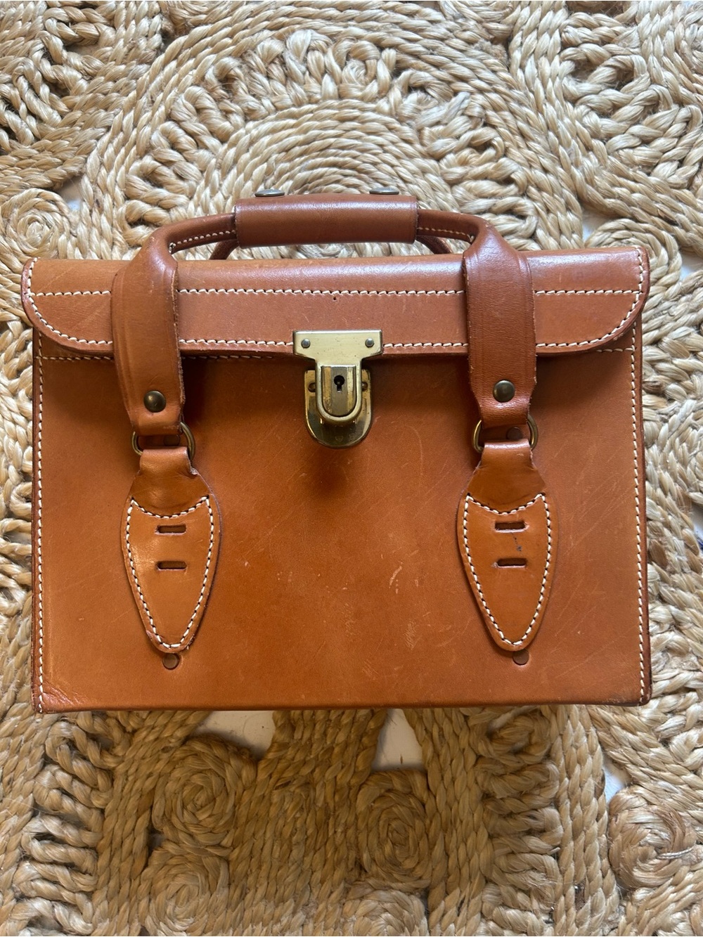 VINTAGE Tan Leather Clutch Satchel -